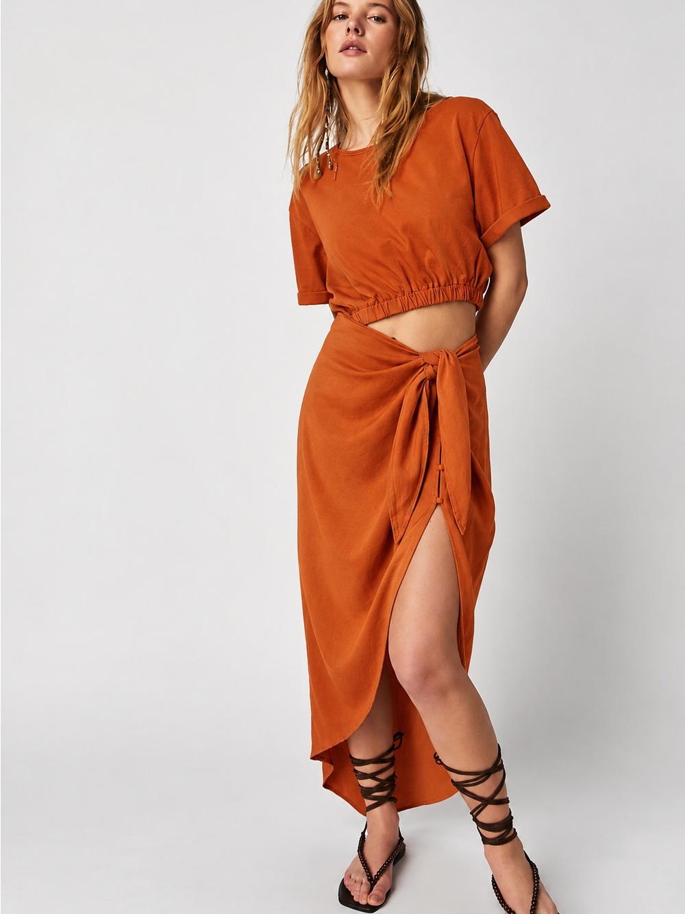 Free People Rae Maxi Dress Rust Orange Cutout Size S